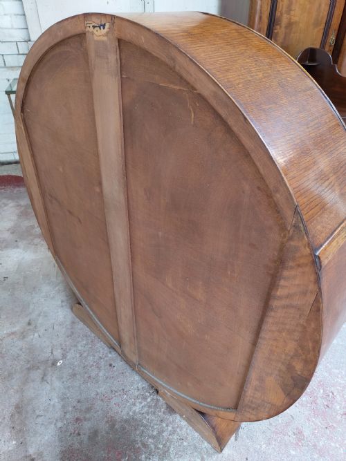ANTIQUE VINTAGE ART DECO ROUND WALNUT GLAZED CABINET - ADDITIONAL PHOTO 4