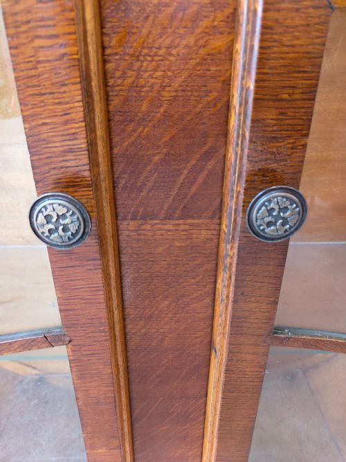 ANTIQUE VINTAGE ART DECO ROUND WALNUT GLAZED CABINET - ADDITIONAL PHOTO 6