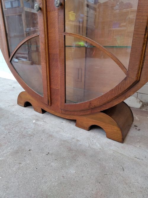 ANTIQUE VINTAGE ART DECO ROUND WALNUT GLAZED CABINET - ADDITIONAL PHOTO 10