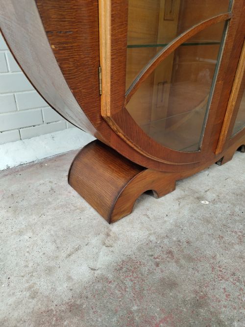 ANTIQUE VINTAGE ART DECO ROUND WALNUT GLAZED CABINET - ADDITIONAL PHOTO 11