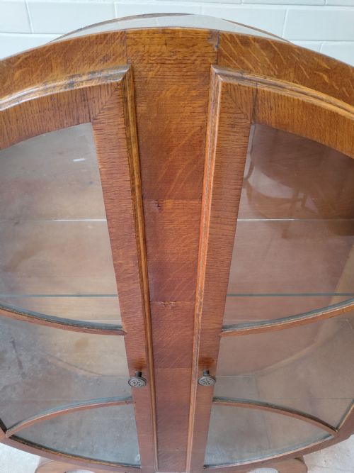 ANTIQUE VINTAGE ART DECO ROUND WALNUT GLAZED CABINET - ADDITIONAL PHOTO 12