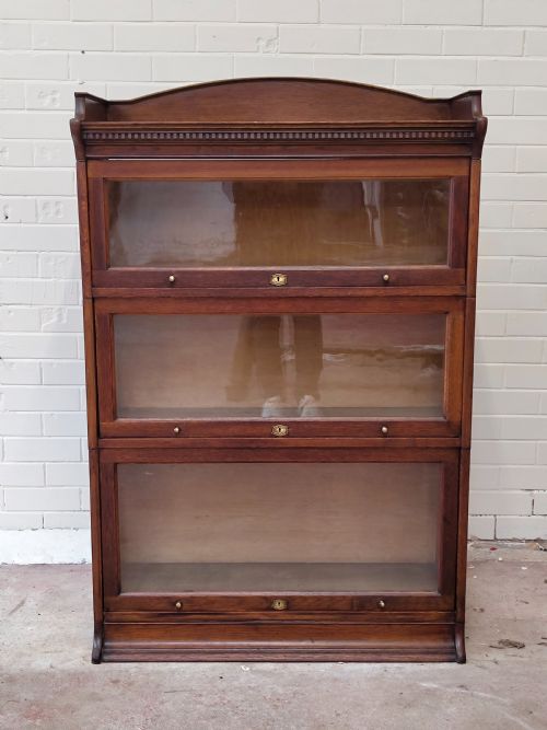 ANTIQUE EDWARDIAN SOLID OAK GLAZED BARRISTERS SECTIONAL STACKING BOOKCASE - ADDITIONAL PHOTO 2