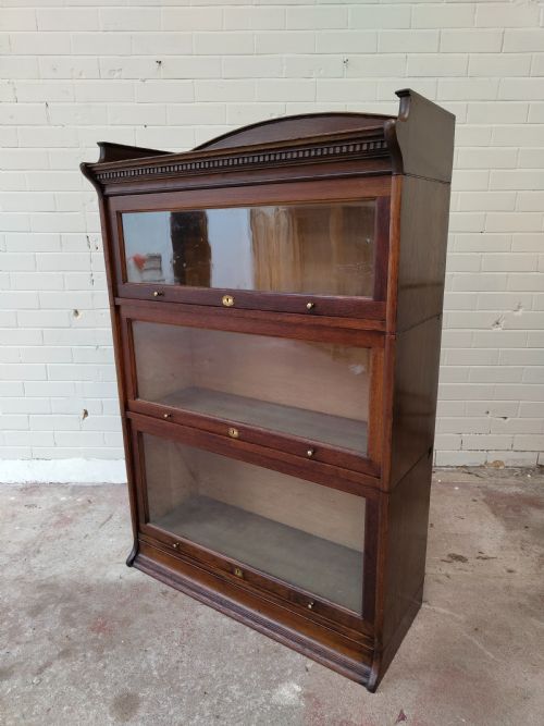 ANTIQUE EDWARDIAN SOLID OAK GLAZED BARRISTERS SECTIONAL STACKING BOOKCASE - ADDITIONAL PHOTO 4