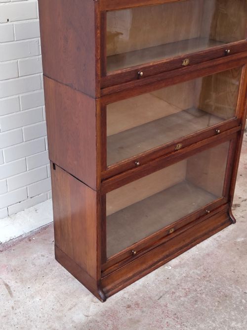 ANTIQUE EDWARDIAN SOLID OAK GLAZED BARRISTERS SECTIONAL STACKING BOOKCASE - ADDITIONAL PHOTO 9