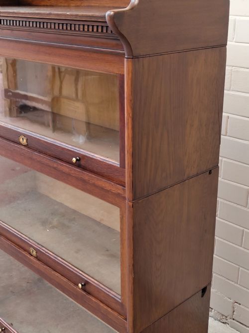 ANTIQUE EDWARDIAN SOLID OAK GLAZED BARRISTERS SECTIONAL STACKING BOOKCASE - ADDITIONAL PHOTO 11