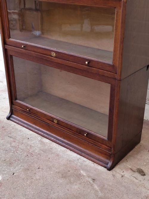 ANTIQUE EDWARDIAN SOLID OAK GLAZED BARRISTERS SECTIONAL STACKING BOOKCASE - ADDITIONAL PHOTO 12