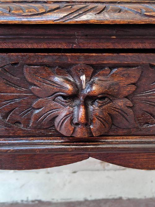 ANTIQUE VICTORIAN CARVED OAK GEOMETRIC GREEN MAN OFFICE WORK WRITING DESK CHAIR - ADDITIONAL PHOTO 1