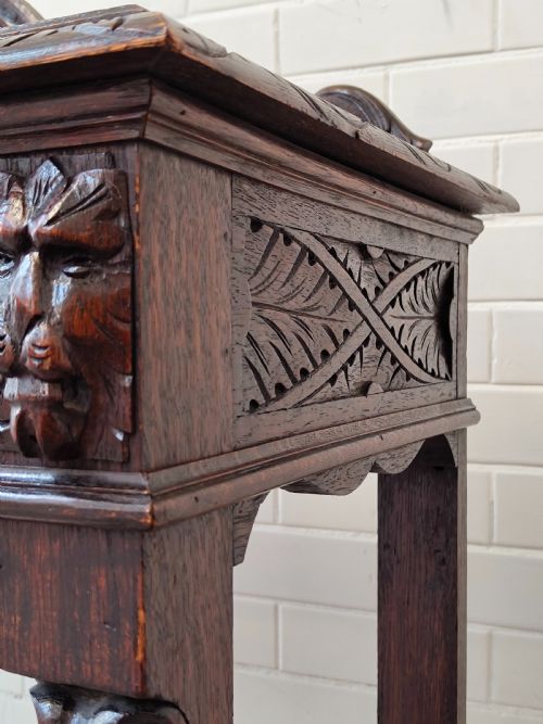 ANTIQUE VICTORIAN CARVED OAK GEOMETRIC GREEN MAN OFFICE WORK WRITING DESK CHAIR - ADDITIONAL PHOTO 4
