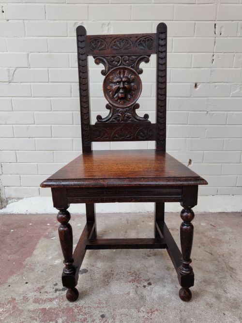 ANTIQUE VICTORIAN CARVED OAK GEOMETRIC GREEN MAN OFFICE WORK WRITING DESK CHAIR - ADDITIONAL PHOTO 5