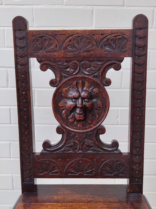 ANTIQUE VICTORIAN CARVED OAK GEOMETRIC GREEN MAN OFFICE WORK WRITING DESK CHAIR - ADDITIONAL PHOTO 6