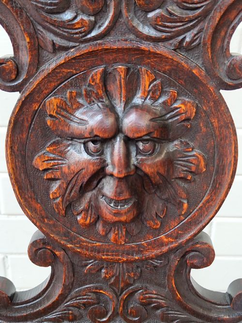 ANTIQUE VICTORIAN CARVED OAK GEOMETRIC GREEN MAN OFFICE WORK WRITING DESK CHAIR - ADDITIONAL PHOTO 7