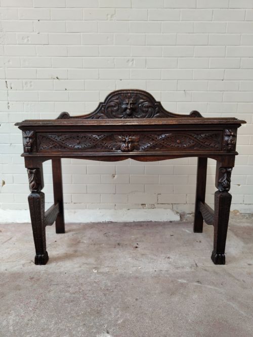 ANTIQUE VICTORIAN CARVED OAK GEOMETRIC GREEN MAN OFFICE WORK WRITING DESK CHAIR - ADDITIONAL PHOTO 13