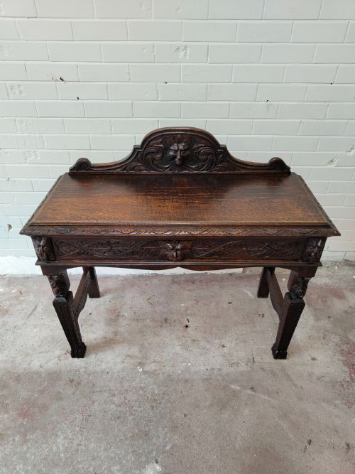 ANTIQUE VICTORIAN CARVED OAK GEOMETRIC GREEN MAN OFFICE WORK WRITING DESK CHAIR - ADDITIONAL PHOTO 14