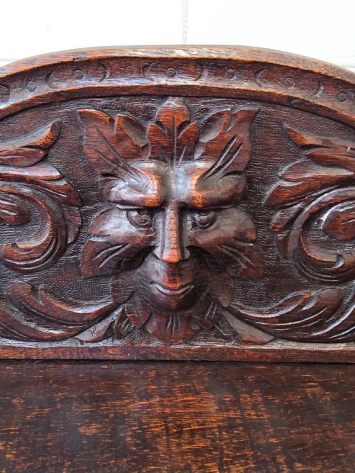 ANTIQUE VICTORIAN CARVED OAK GEOMETRIC GREEN MAN OFFICE WORK WRITING DESK CHAIR - ADDITIONAL PHOTO 17