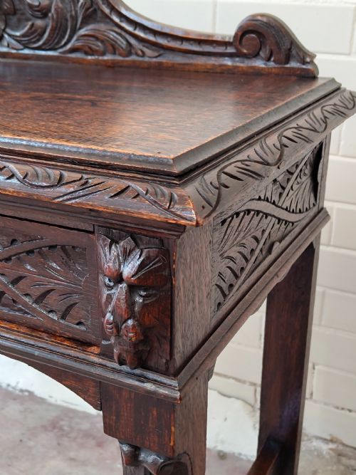 ANTIQUE VICTORIAN CARVED OAK GEOMETRIC GREEN MAN OFFICE WORK WRITING DESK CHAIR - ADDITIONAL PHOTO 18