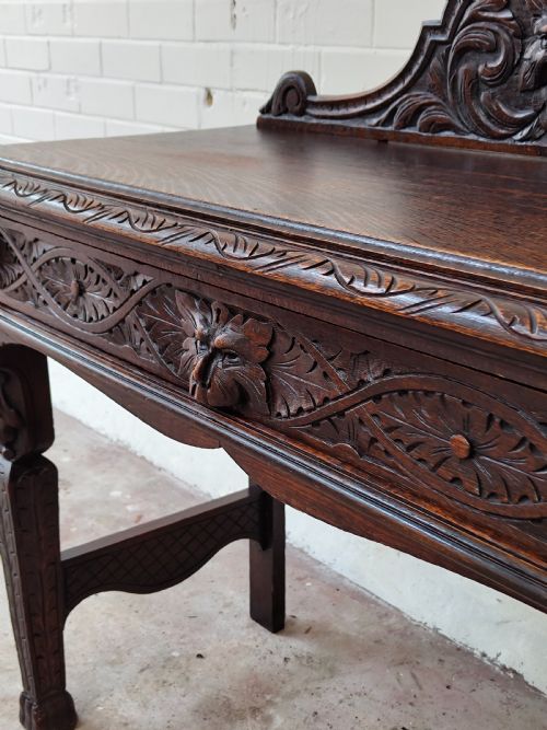 ANTIQUE VICTORIAN CARVED OAK GEOMETRIC GREEN MAN OFFICE WORK WRITING DESK CHAIR - ADDITIONAL PHOTO 19