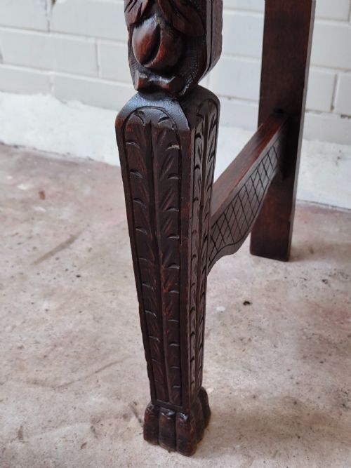 ANTIQUE VICTORIAN CARVED OAK GEOMETRIC GREEN MAN OFFICE WORK WRITING DESK CHAIR - ADDITIONAL PHOTO 20