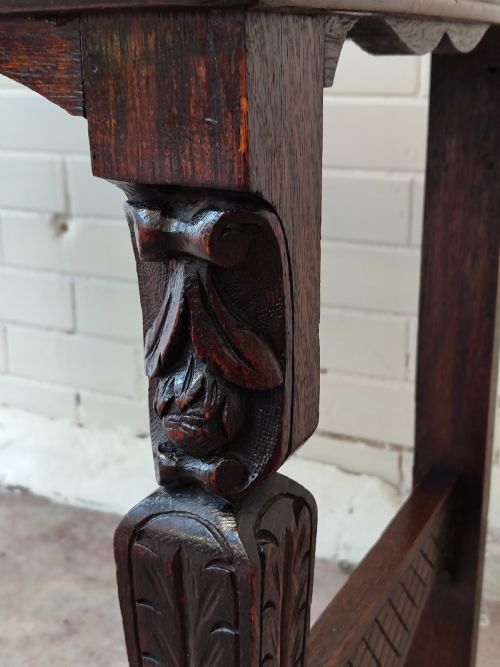 ANTIQUE VICTORIAN CARVED OAK GEOMETRIC GREEN MAN OFFICE WORK WRITING DESK CHAIR - ADDITIONAL PHOTO 21