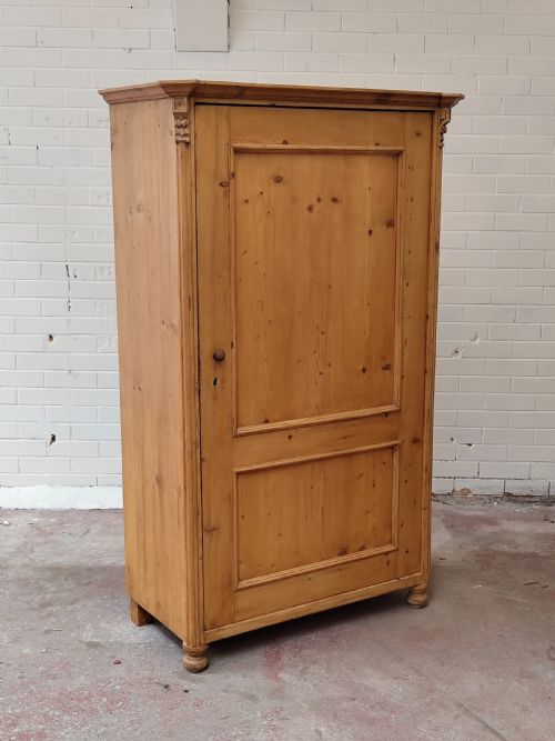 antique late 19th century solid pine single dwarf wardrobe armoire compactum - CATEGORY: ANTIQUE CUPBOARDS - DATED VICTORIAN