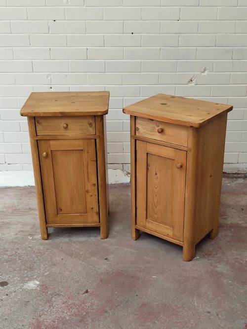 antique early 20th century pair of solid pine french bedside tables cupboards - CATEGORY: ANTIQUE FURNITURE - DATED 1910