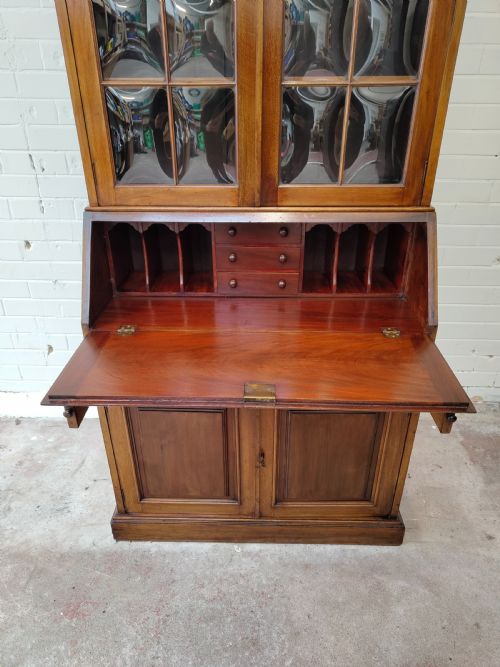 ANTIQUE EDWARDIAN SOLID WALNUT WRITING BUREAU BOOKCASE - ADDITIONAL PHOTO 6