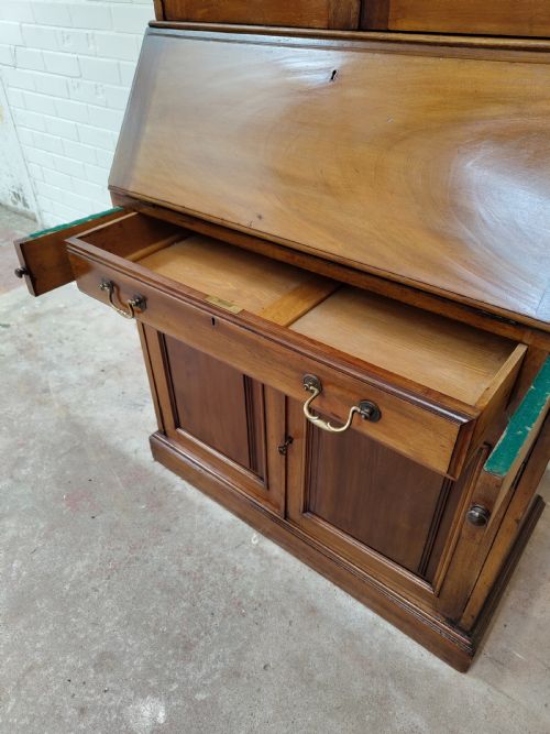 ANTIQUE EDWARDIAN SOLID WALNUT WRITING BUREAU BOOKCASE - ADDITIONAL PHOTO 1