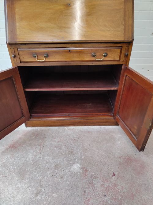 ANTIQUE EDWARDIAN SOLID WALNUT WRITING BUREAU BOOKCASE - ADDITIONAL PHOTO 2
