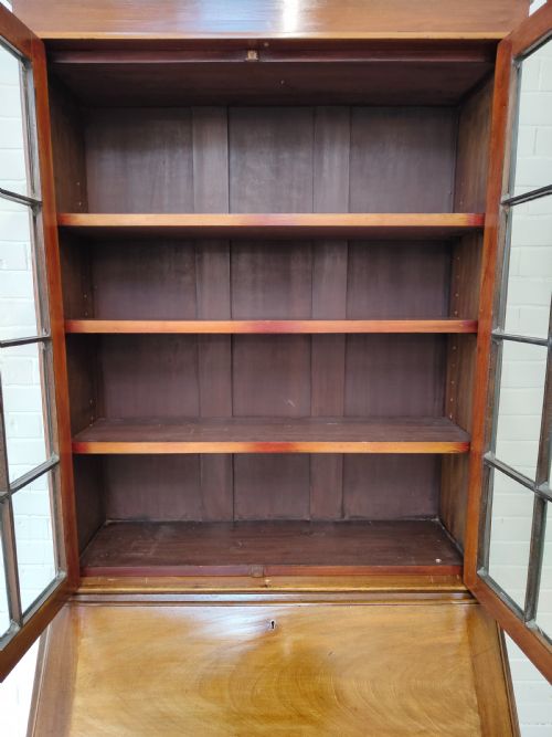 ANTIQUE EDWARDIAN SOLID WALNUT WRITING BUREAU BOOKCASE - ADDITIONAL PHOTO 3