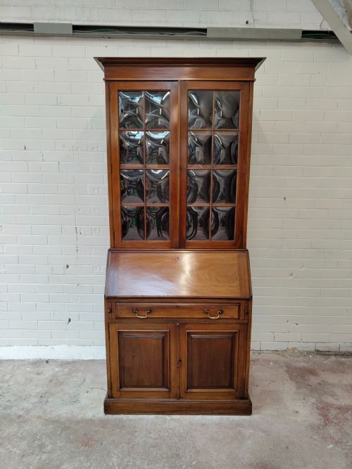 ANTIQUE EDWARDIAN SOLID WALNUT WRITING BUREAU BOOKCASE - ADDITIONAL PHOTO 7