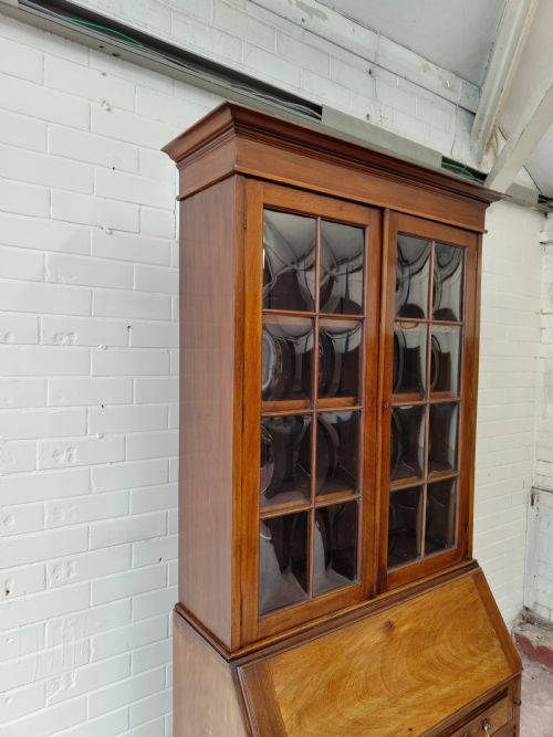 ANTIQUE EDWARDIAN SOLID WALNUT WRITING BUREAU BOOKCASE - ADDITIONAL PHOTO 8