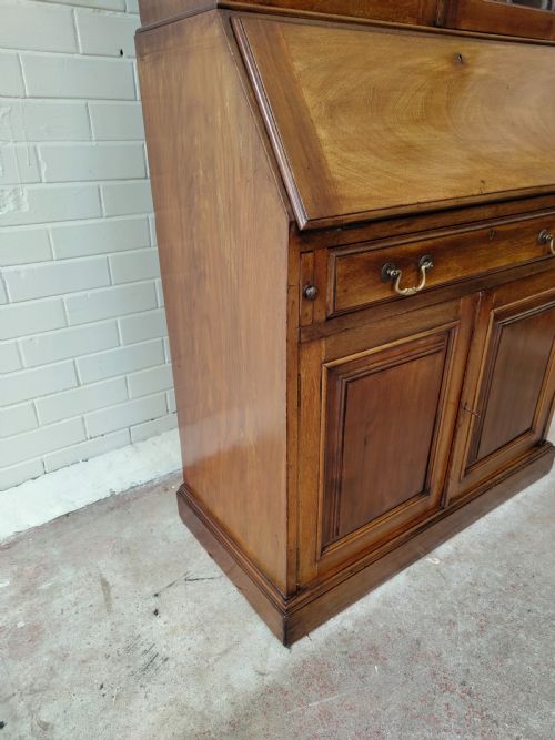 ANTIQUE EDWARDIAN SOLID WALNUT WRITING BUREAU BOOKCASE - ADDITIONAL PHOTO 9
