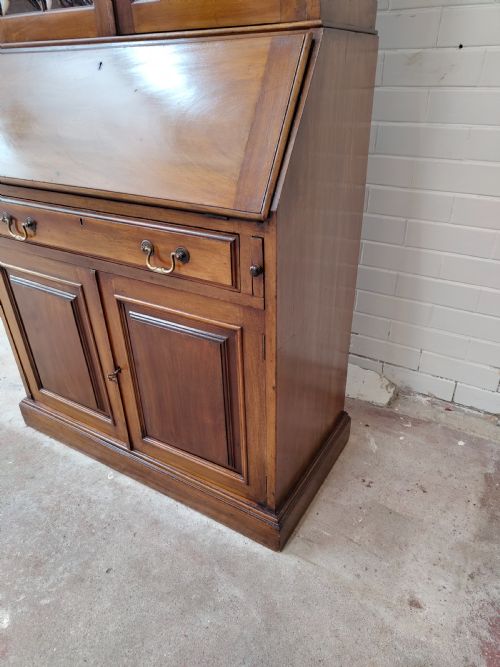 ANTIQUE EDWARDIAN SOLID WALNUT WRITING BUREAU BOOKCASE - ADDITIONAL PHOTO 10