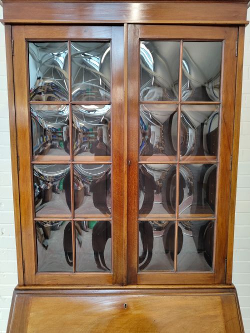 ANTIQUE EDWARDIAN SOLID WALNUT WRITING BUREAU BOOKCASE - ADDITIONAL PHOTO 11
