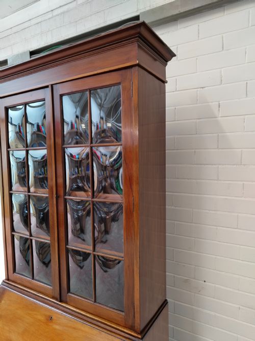 ANTIQUE EDWARDIAN SOLID WALNUT WRITING BUREAU BOOKCASE - ADDITIONAL PHOTO 13