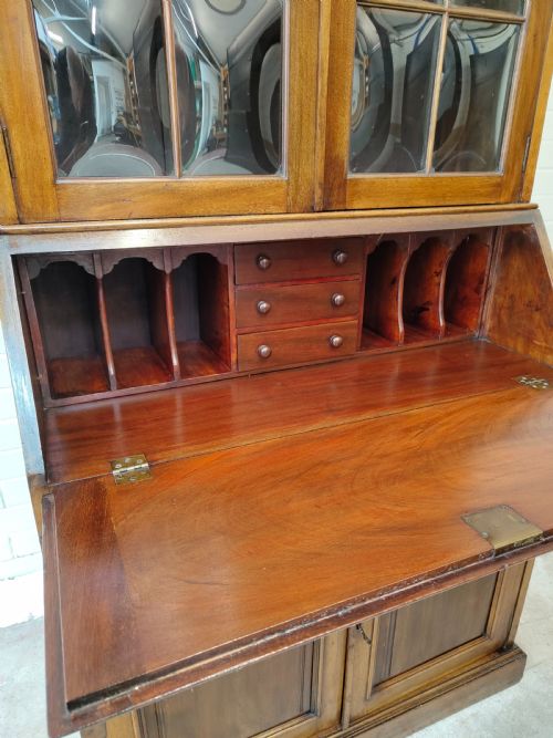 ANTIQUE EDWARDIAN SOLID WALNUT WRITING BUREAU BOOKCASE - ADDITIONAL PHOTO 17