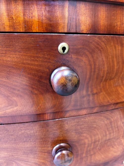 ANTIQUE EARLY VICTORIAN LATE REGENCY MAHOGANY BOW FRONT CHEST FOR DRAWERS - ADDITIONAL PHOTO 4
