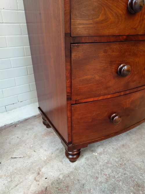 ANTIQUE EARLY VICTORIAN LATE REGENCY MAHOGANY BOW FRONT CHEST FOR DRAWERS - ADDITIONAL PHOTO 6