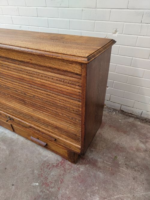 ANTIQUE EDWARDIAN TAMBOUR ROLL FRONT STORAGE CUPBOARD SIDEBOARD - ADDITIONAL PHOTO 3