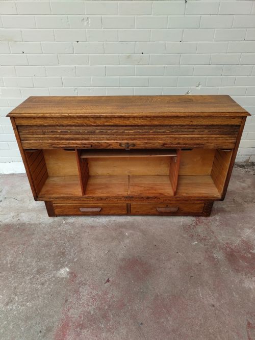 ANTIQUE EDWARDIAN TAMBOUR ROLL FRONT STORAGE CUPBOARD SIDEBOARD - ADDITIONAL PHOTO 4