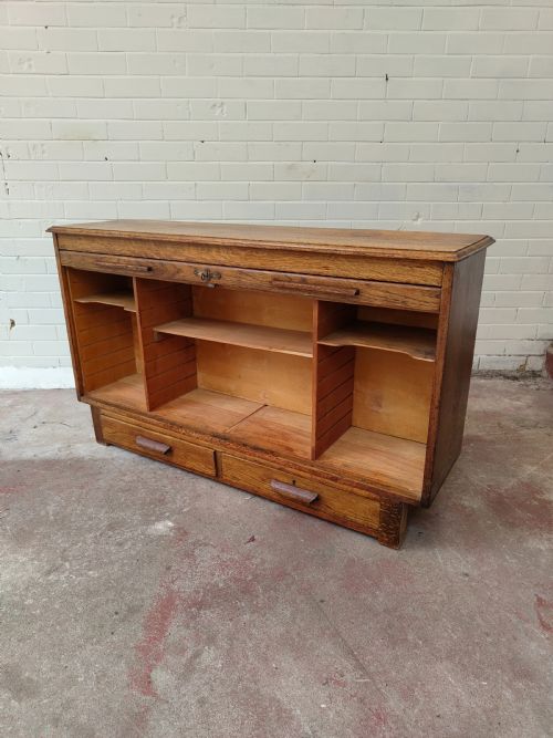 ANTIQUE EDWARDIAN TAMBOUR ROLL FRONT STORAGE CUPBOARD SIDEBOARD - ADDITIONAL PHOTO 9