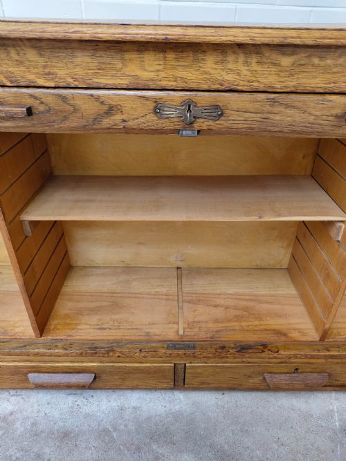 ANTIQUE EDWARDIAN TAMBOUR ROLL FRONT STORAGE CUPBOARD SIDEBOARD - ADDITIONAL PHOTO 11