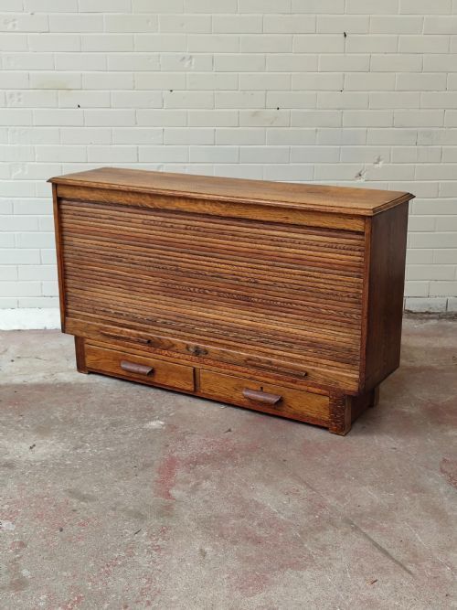 ANTIQUE EDWARDIAN TAMBOUR ROLL FRONT STORAGE CUPBOARD SIDEBOARD - ADDITIONAL PHOTO 12