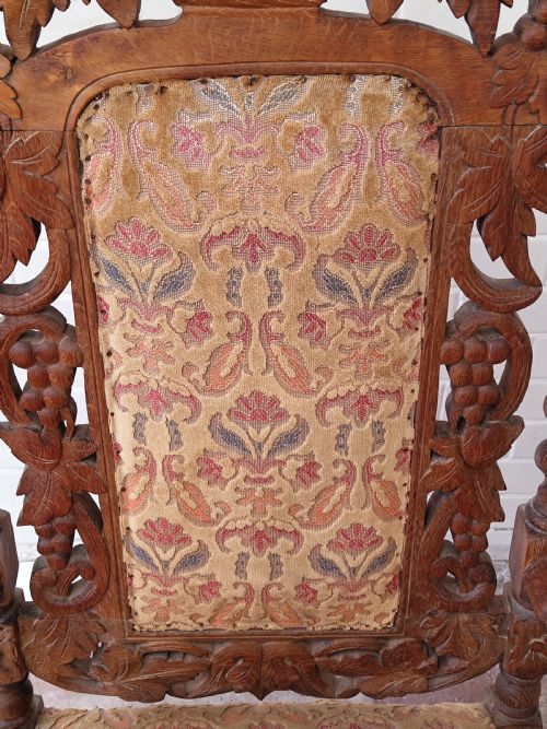 CARVED OAK CAROLEAN STYLE THRONE ARM CHAIR - ADDITIONAL PHOTO 9