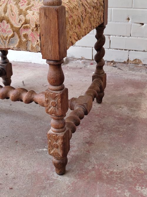 CARVED OAK CAROLEAN STYLE THRONE ARM CHAIR - ADDITIONAL PHOTO 12