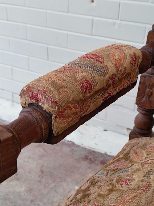 CARVED OAK CAROLEAN STYLE THRONE ARM CHAIR - ADDITIONAL PHOTO 16