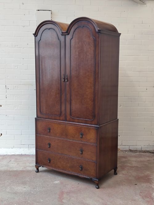 antique burr walnut double dome top double wardrobe armoire compactum - CATEGORY: ANTIQUE CUPBOARDS - DATED 1920