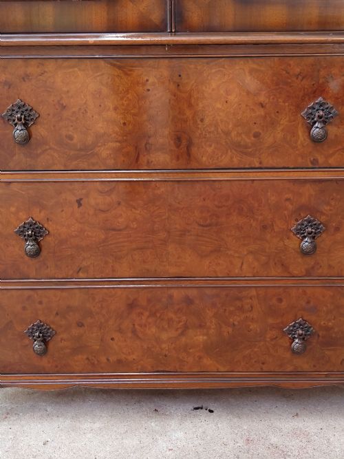 ANTIQUE BURR WALNUT DOUBLE DOME TOP DOUBLE WARDROBE ARMOIRE COMPACTUM - ADDITIONAL PHOTO 6
