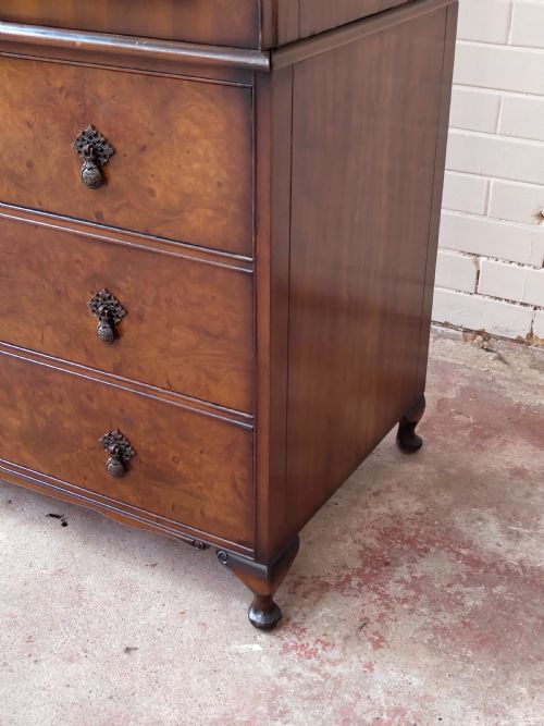 ANTIQUE BURR WALNUT DOUBLE DOME TOP DOUBLE WARDROBE ARMOIRE COMPACTUM - ADDITIONAL PHOTO 16