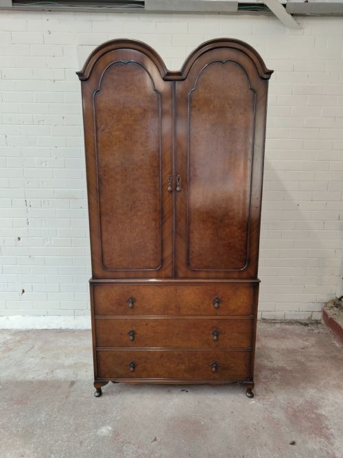 ANTIQUE BURR WALNUT DOUBLE DOME TOP DOUBLE WARDROBE ARMOIRE COMPACTUM - ADDITIONAL PHOTO 19