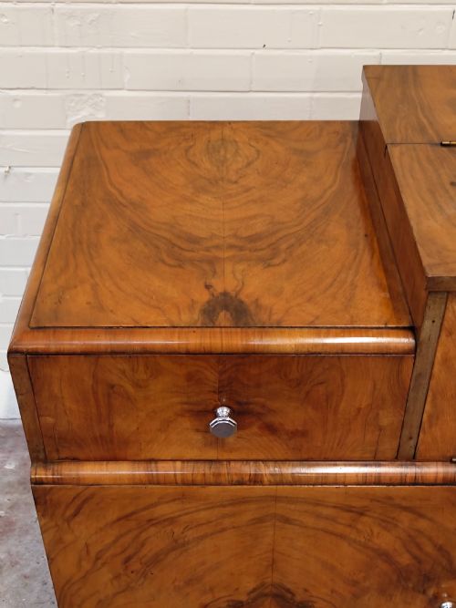 ANTIQUE ART DECO BURR WALNUT SKYSCRAPER STEPPED DRINKS COCKTAIL CABINET - ADDITIONAL PHOTO 1